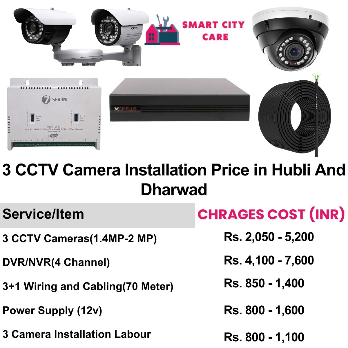 3 CCTV camera installation cost list in Hubli-and-dharwad